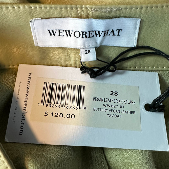 WeWoreWhat Faux Leather Kick Flare Pant Oat Beige Size 28 Bootcut 5 Pocket NEW - Picture 8 of 9